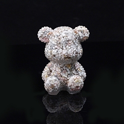 Rosy Brown Resin Bear Display Decoration, with Shell Chips inside Statues for Home Office Decorations, Rosy Brown, 70x65x90mm
