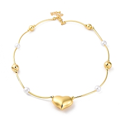Настоящее золото 18K Ожерелья с подвеской в виде сердца из латуни для женщин, с жемчужными бусинами из абс-пластика, без кадмия и без свинца, долговечный, реальный 18 k позолоченный, 16.38 дюйм (41.6 см)