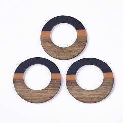 Прусский Синий Подвески из смолы и ореха, трехцветный, плоско-круглые, берлинская лазурь, 49x3~3.5 мм, отверстие : 2 мм