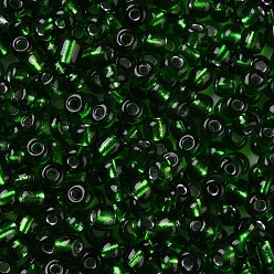 Green 6/0 Glass Seed Beads, Silver Lined Round Hole, Round, Green, 4mm, Hole: 1.5mm, about 6639 pcs/pound