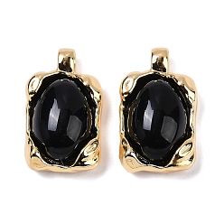 Настоящее золото 18K Латунные подвески со стеклом и имитацией агата подвески, прямоугольные, реальный 18 k позолоченный, 21.5x12.5x7.5 мм, отверстие : 2.5x2 мм