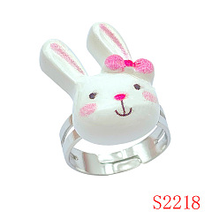 Кролик Пасхальные кольца из смолы с железными гвоздиками для девочки, платина, кролик, внутренний диаметр: регулируемый