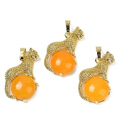 Белый Нефрит Окрашенный натуральный белый нефритовый шар с латунными подвесками в форме леопарда, стойки покрытие, без кадмия и без свинца, долговечное покрытие желтое, 35x22x6.5 мм, отверстие : 7x3.5 мм