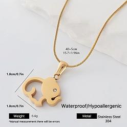Elefante 304 collares con colgante de acero inoxidable para mujer, dorado, elefante, 15.75 pulgada (40 cm)