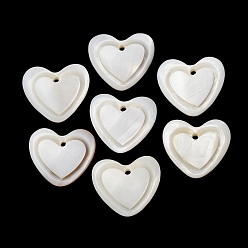 Белый Резные подвески из натуральных пресноводных ракушек, сердце прелести, белые, 16x18.5x3.5 мм, отверстие : 1.5 мм