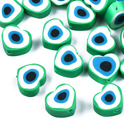 Verde Abalorios de la arcilla de polímero hechos a mano, corazón, verde, 8.5x9.5x4.5 mm, agujero: 1.4 mm