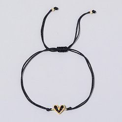 Черный Латунные браслеты с сердечками из кубического циркония, регулируемые плетеные браслеты из полиэфирной нити для женщин, чёрные, внутренний диаметр: 11 дюйм (28 см)