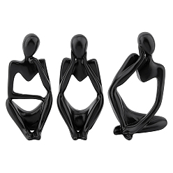 Черный 3 шт. 3 стили смоляные абстрактные мыслители витрины украшения, для украшения домашнего офиса, чёрные, 48~55x56~75x120~124 мм