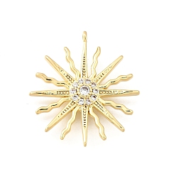 Настоящее золото 14K Латунные микро проложить кубического циркония подвески, солнце, реальный 14 k позолоченный, 22x20.5x2.8 мм, отверстие : 1 мм