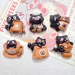 Черный Кабошоны из непрозрачной смолы на кофейную тематику, кошка, чёрные, 20.5~26.5x22~26x7~9.5 мм