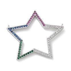 Платина Латунное покрытие стойки микро паве кубический цирконий соединительные подвески, долговечный, без свинца и без кадмия, звезда, платина, 30x33x2.5 мм, отверстие : 0.8 мм