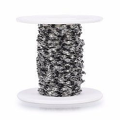Black 304 Stainless Steel Link Chains, with Spool, with Enamel, Soldered, Stainless Steel Color, Black, 4~10x2x0.4~2mm, about 32.8 Feet(10m)/roll