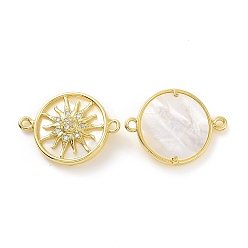 Настоящее золото 18K Латунь с покрытием из латуни, микро-паве, прозрачные подвески из кубического циркония, с оболочкой, долговечный, без кадмия и без свинца, плоские круглые звенья с рисунком солнца, реальный 18 k позолоченный, 15.5x20.5x4.5 мм, отверстие : 1.2 мм