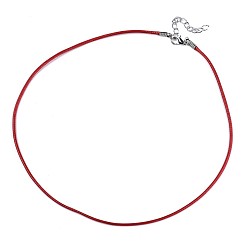Red Waxed Cotton Cord Necklace Making, with Alloy Lobster Claw Clasps and Iron End Chains, Platinum, Red, 17.12 inch(43.5cm), 1.5mm