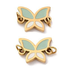 Темный Морско-зеленый 304 эмалированные подвески из нержавеющей стали, ссылка на бабочку, с целью перехода в кольце, ионное покрытие (ip), реальный 18 k позолоченный, темно-зеленый, 10x13x1.5 мм, отверстие : 2.5 мм
