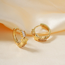 Золотой Элегантные серьги-кольца из латуни с прозрачным кубическим цирконием в форме звезды, золотые, 17x8 мм