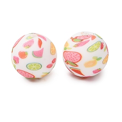 Other Fruits Экологически чистые силиконовые бусины пищевого качества с печатью, круглые, фокусные бусы, красочный, фрукты, 15 мм, отверстие : 2 мм