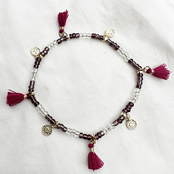 Кокосово-Коричневый Браслеты на ногу из пластика с кисточками, украшенные бисером и сплавом в стиле бохо, античное золото , кокосового коричневый, 9-1/2 дюйм (240 мм)