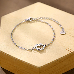 Stainless Steel Color 304 Stainless Steel Lotus Flower Link Bracelets, Cable Chain Bracelets for Women, Tarnish Free, Stainless Steel Color, 6.69 inch(17cm)