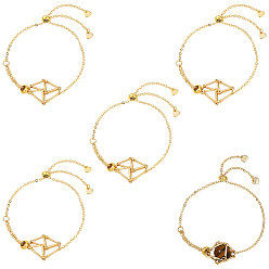 Настоящее золото 18K 5 шт. регулируемый плетеный латунный макраме-мешок, кабель, цепь, слайдер, изготовление браслета, с 201 сердце из нержавеющей стали, реальный 18 k позолоченный, внутренний диаметр: 2-7/8 дюйм (7.3 см), чехол: 21x19 мм