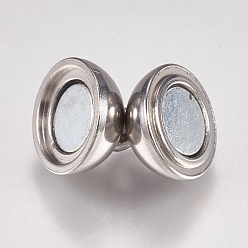 Stainless Steel Color 304 Stainless Steel Magnetic Clasps with Loops, Stainless Steel Color, 16x10mm, Hole: 1mm
