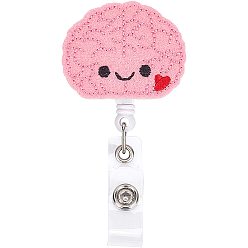 Pink Brain Badge Reel, Retractable Badge Holder, with Iron Alligator Clip, Lightweight & Easy Retracting, Pink, 86x44x25.5mm, Hole: 7mm
