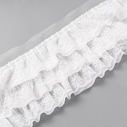 Blanco Ribete de encaje de flores de gasa plisada de 3 capas, cinta de poliéster para hacer joyas, accesorios de la ropa, blanco, 5-1/8 pulgada (130 mm)