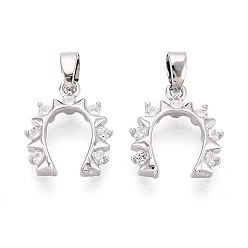 Платина Латунные микропаве прозрачные подвески с фианитом, подковы прелести, платина, 14.5x12~13x2.5~3 мм, отверстие : 5~5.5x2 мм