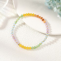 Farbig Stretcharmbänder aus gefärbten, natürlichen weißen Jade-Rondellenperlen für Damen, mit Messing-Perlen, golden, Farbig, Innendurchmesser: 2.17 Zoll (5.5 cm)