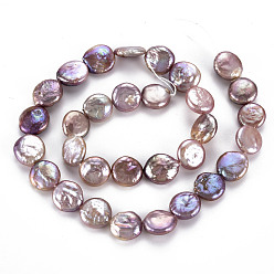 Lavender Natural Keshi Pearl Beads Strands, Cultured Freshwater Pearl, Flat Round, Lavender, 11~14x11~12x4~5mm, Hole: 0.6mm, about 31~34pcs/strand, 14.57~15.35 inch(37~39cm)