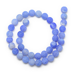 Royal Blue Natural Weathered Agate Bead Strands, Frosted, Dyed, Round, Royal Blue, 4~4.5mm, Hole: 1mm, about 95pcs/strand, 14.6 inch