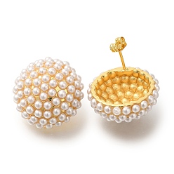 Настоящее золото 18K Полка покрытие полукруглые латунные серьги-гвоздики, с пластмассовой жемчужиной abs, долговечный, без свинца и без кадмия, реальный 18 k позолоченный, 21 мм