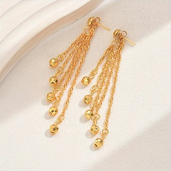 Круглые Серьги-гвоздики с кисточками из латуни, реальный 18 k позолоченный, цепочка-оберег, круглые