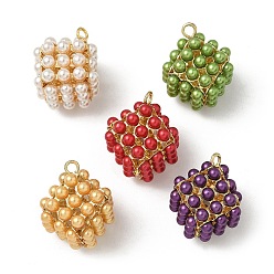 (52) Непрозрачная лаванда Подвески из искусственного жемчуга, квадратный, с золотой латуни нахождения, ионное покрытие (ip), долговечный, без свинца и без кадмия, разноцветные, 20.5x16x15 мм, отверстие : 2 мм