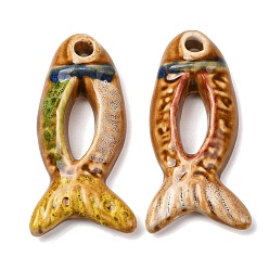 Camel Handmade Porcelain Big Pendants, Hand Painted, Famille Rose Porcelain, Fish Charms, Camel, 65x32x10mm, Hole: 5.5mm