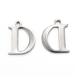 Letter D Устойчивые к потускнению 304 подвески-буквы из нержавеющей стали, цвет нержавеющей стали, letter.d, 12x9.5x1 мм, отверстие : 1 мм