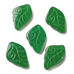 Зеленый Окрашенный натуральный малайзийский нефрит резные кабошоны, лист, зелёные, 21x13.5x3.5 мм
