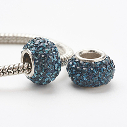 207_Монтана Австрийский хрусталь, европейские бусины, бусины с большим отверстием, 925 сердечник из стерлингового серебра, рондель, 207 _montana, 11~12x7.5 мм, отверстие : 4.5 мм