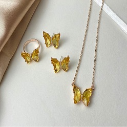 Желтый Ожерелья, серьги-гвоздики и кольца из сплава бабочки для женщин, золотые, желтые, 450 мм