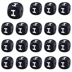 Letter I 20Pcs Black Cube Letter Silicone Beads 12x12x12mm Square Dice Alphabet Beads with 2mm Hole Spacer Loose Letter Beads for Bracelet Necklace Jewelry Making, Letter.I, 12mm, Hole: 2mm