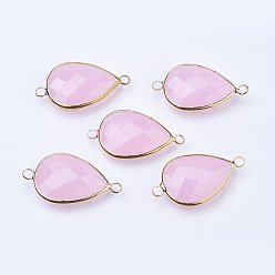 Лавандовый румянец Золотистые латунные стеклянные каплевидные соединители, лавандовый румянец, 21x11x5 мм, отверстие : 2 мм