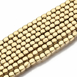 Real 18K Gold Plated Electroplate Non-magnetic Synthetic Hematite Beads Strands, Cuboid, Real 18K Gold Plated, 2.5x2x2mm, Hole: 0.8mm, about 160~162pcs/strand, 15.94 inch~16.14 inch(40.5cm~41cm)