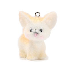 Фора Флокированные подвески из непрозрачной смолы, китайская сельская собака, с железной платиной петлей, оранжевые, 34.5x30x23 мм, отверстие : 2 мм