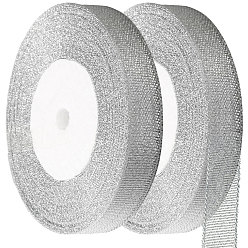 Серебро 2рулоны блестящей металлической ленты, блеск ленты, для подарочных коробок, серебряные, 5/8 дюйм (15 мм), Около 25 ярдов / рулон