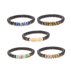 Mixed Stone Natural Coconut Shell & Gemstone Beaded Stretch Bracelet, Yoga Bracelet for Women, Inner Diameter: 2-3/8 inch(5.9cm)