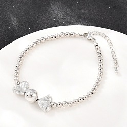 Платина Браслеты из латуни с микропаве из прозрачных кубических цирконий и круглыми бусинами, сердечко подвеска ювелирные изделия для женщин, долговечный, стойки покрытие, без свинца и без кадмия, платина, 7.40 дюйм (18.8 см)