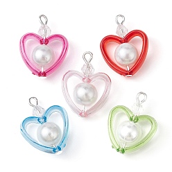 (52) Непрозрачная лаванда Прозрачные акриловые подвески, с выпечкой окрашены перламутровым стеклом круглые бусины, сердце, разноцветные, 21x16x5 мм, отверстие : 2 мм
