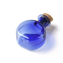 Medium Blue Flat Round Miniature Glass Bottles, with Cork Stoppers, Empty Wishing Bottles, for Dollhouse Accessories, Jewelry Making, Medium Blue, 11.5x21x31mm