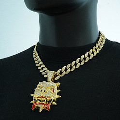 Золотой Ожерелья с подвесками из цинкового сплава с красной эмалью и кристаллами горного хрусталя, золотые, 17.72 дюйм (45 см)