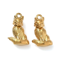 Real 18K Gold Plated 304 Stainless Steel Pendants, Cat Shape Charms, Ion Plating(IP), Real 18K Gold Plated, 23x14x9mm, Hole: 2mm